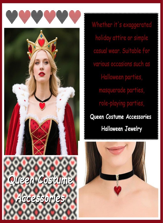JAVARNV Queen of Hearts Costume Jewelry Red Heart Necklace Earrings Black Choker Heart Pendant Halloween Vampire Accessories - Image 2
